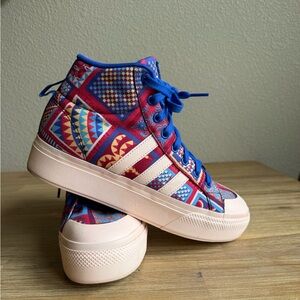 adidas High-Top Platform Sneakers in Red, Blue, Pink